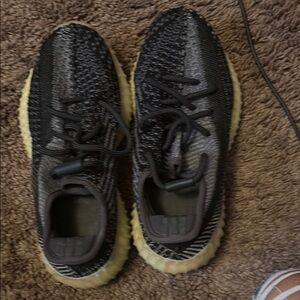 Black and Gray Sneakers with Yellow Sole